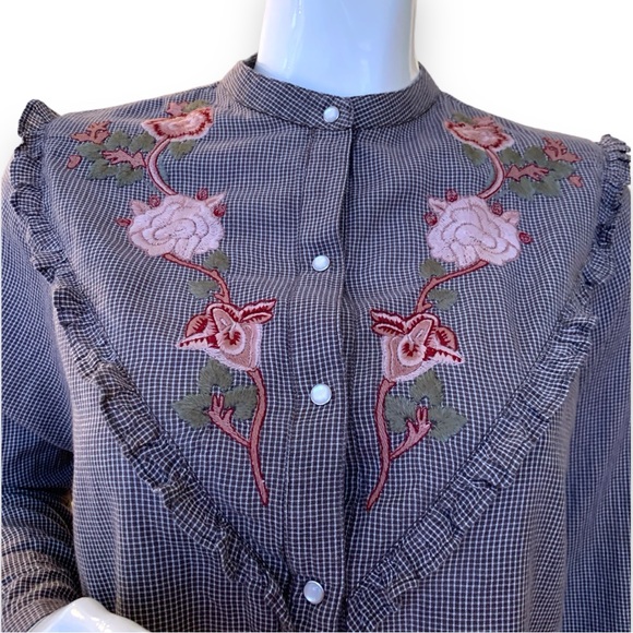 LUCKY BRAND WESTERN COWGIRL COTTON EMBROIDERED SHIRT. WOMEN’S SIZE MEDIUM - Picture 5 of 9